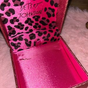 Betsey Johnson jewelry pink silverglitter bracelet necklace box ring leopard y2k